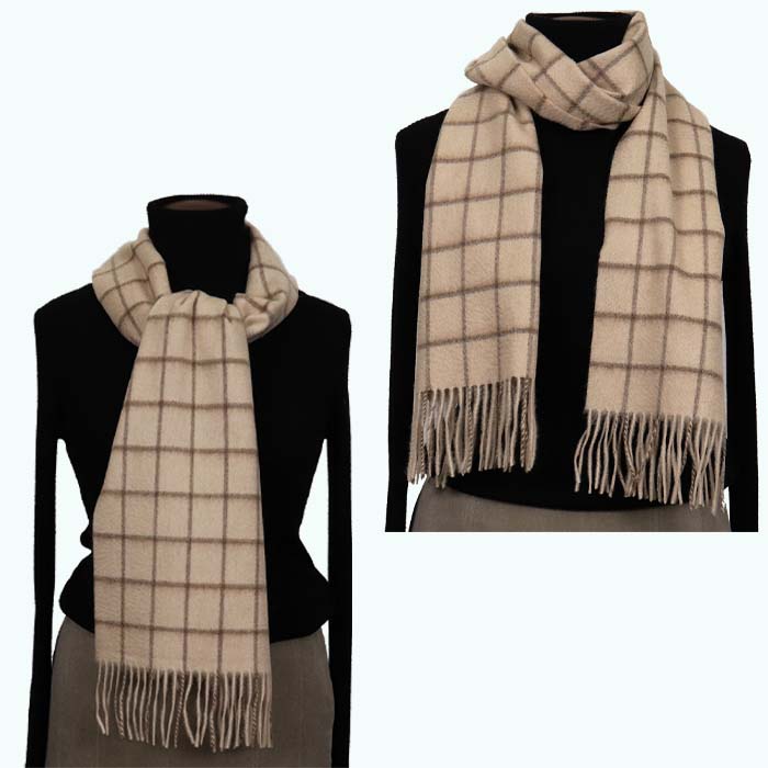 無染色 カシミヤ マフラー チェック柄 66403 男女兼用 モカベージュ / まちづくり観光振興機構 防寒 レディース メンズ 通勤 通学 プレゼント ギフト 奈良県 田原本町