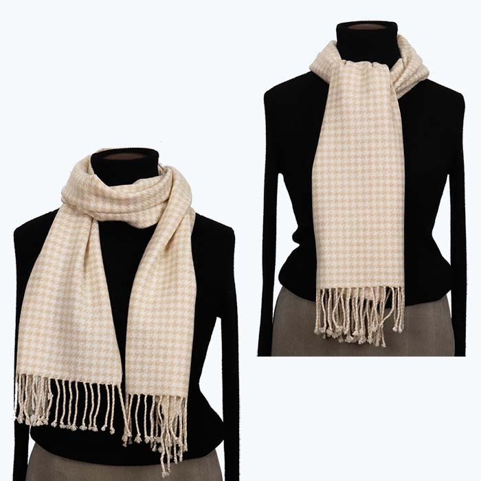 無染色 カシミヤ マフラー 千鳥格子柄 66402 男女兼用 オフホワイト / まちづくり観光振興機構 防寒 レディース メンズ 通勤 通学 プレゼント ギフト 奈良県 田原本町