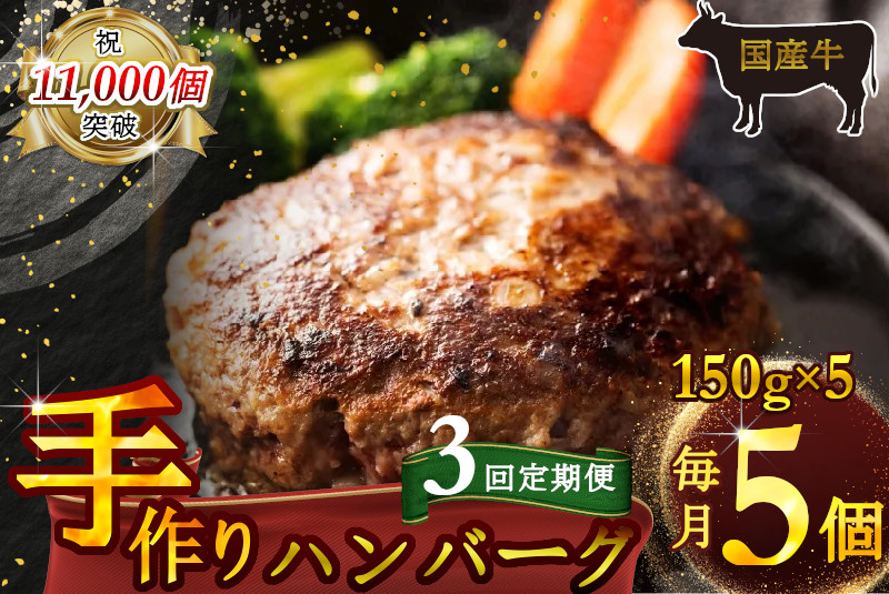 (定期便)【全3回】(冷凍)国産牛肉100%食べ応え満点 手作り・手ごね ハンバーグ 750g / 歩商事 定期便 牛肉 手作り 手ごね ハンバーグ 奈良県 田原本町