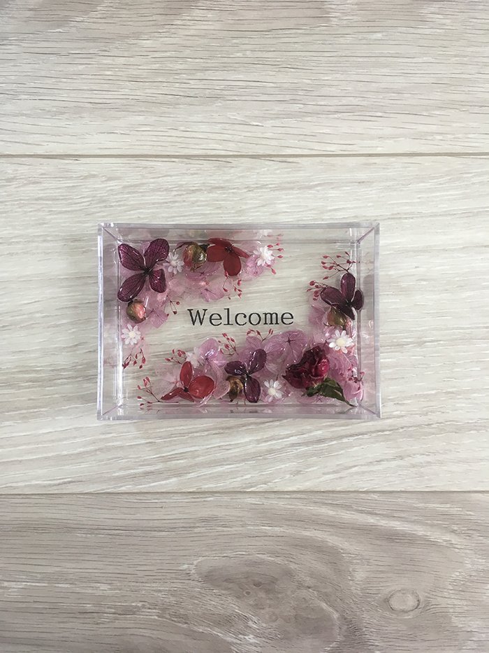 ハーバリウムプレート Welcome (オイル少量タイプ) パープル / kanon インテリア プリザーブドフラワー ドライフラワー ハンドメイド品 奈良県 田原本町