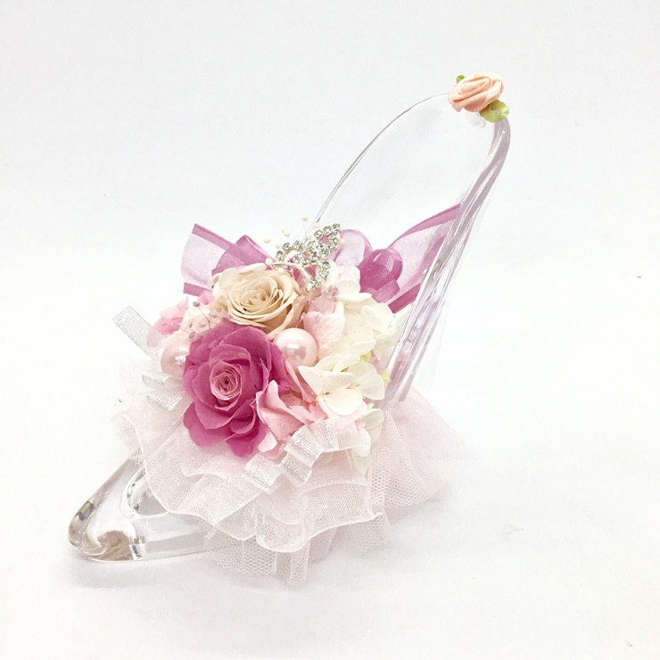 プリザーブドフラワー fieur misakiのガラスの靴シリーズ 「眠れぬ森のロマンスピンク」 / お祝い インテリア 花 アレンジ プレゼント ギフト 奈良県 田原本町