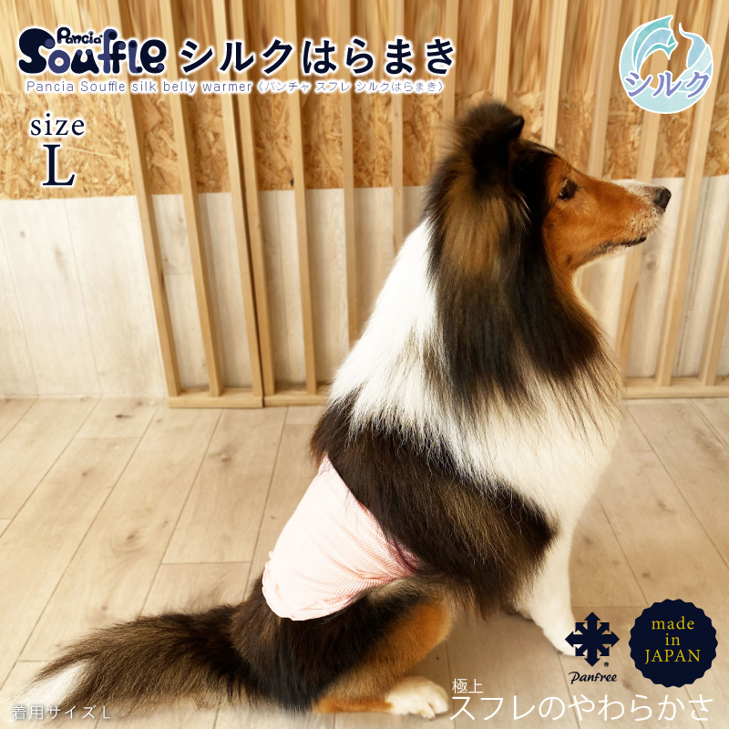 日本製 pancia Souffle シルク 腹巻 Lサイズ 【アイボリー×キャメル＋ラベンダー】 犬用 ／ まちづくり観光振興機構 ドッグウェア ペット服 ペット腹巻 奈良県 田原本町