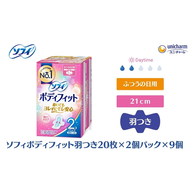 ソフィ ボディフィット 羽つき 20枚×2個パック×9 日用品 生理用品 ナプキン 羽付き ユニチャーム