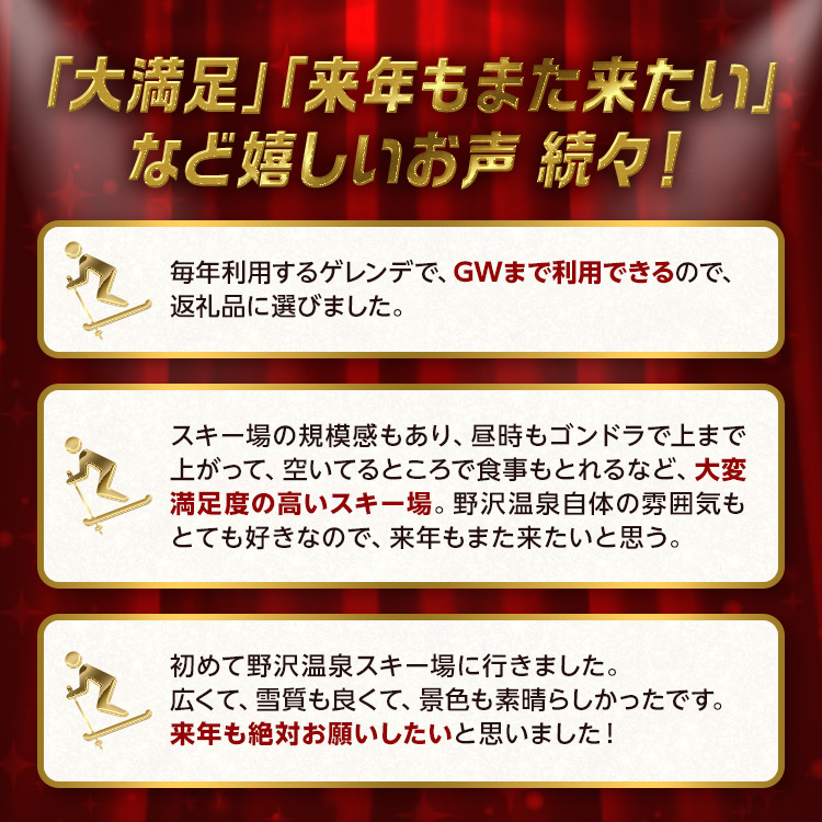 野沢温泉スキー場 1日券2枚(引換券) 野沢温泉スキー場 リフト＆ゴンドラ1日券 | ※決済完了後、11月