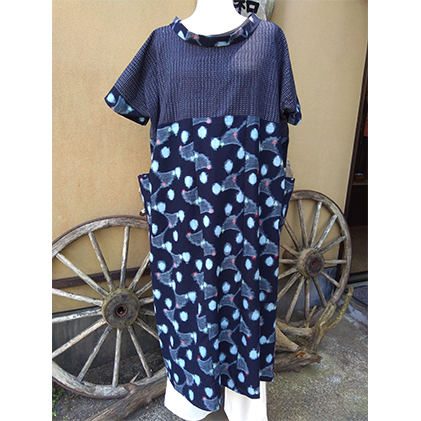 手作りの世界に1つしかない久留米絣と伊予絣のツートンロングワンピース ファッション 