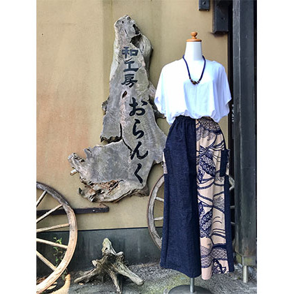 絣と浴衣のリメイクワイドパンツ