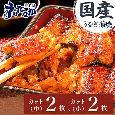 浜名湖・うなぎのたなかのふっくら柔らか♪国産うなぎカット蒲焼(中)2枚(小)2枚※合計290g程度【配送不可地域：離島】【1417534】