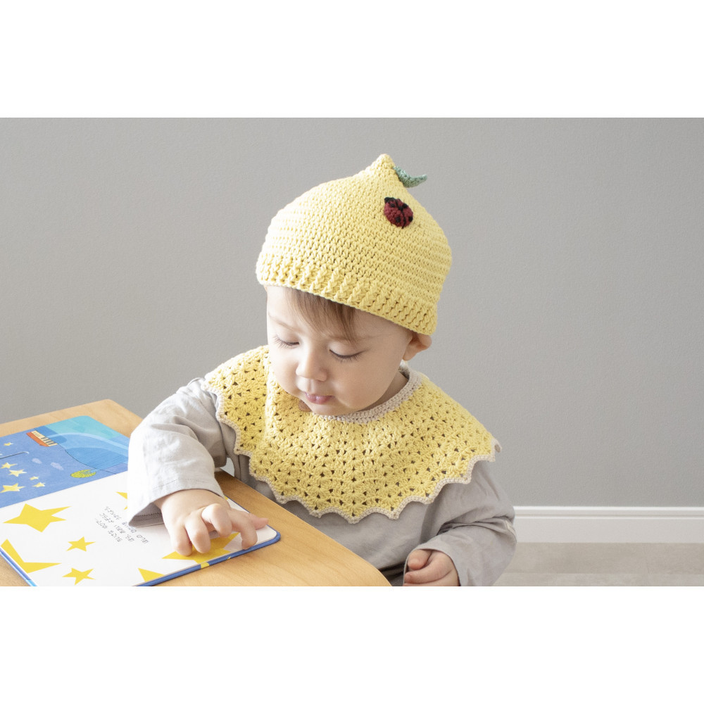 HOPPL（ホップル）手編みビブ＆キャップセット（レモン/サイズM）