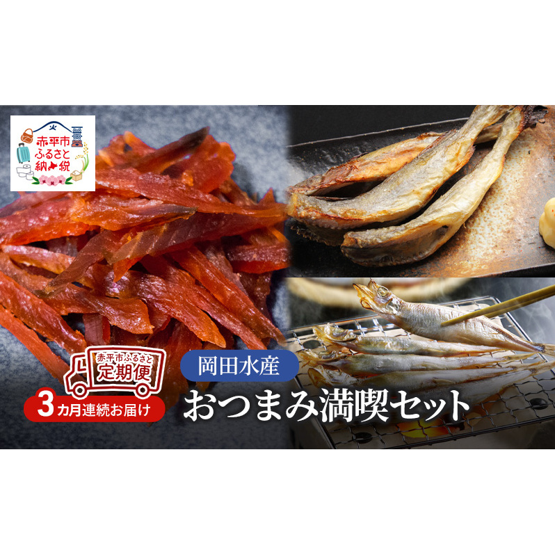 赤平市 ふるさと 定期便 岡田水産 おつまみ満喫セット 3カ月連続お届け おかず おつまみ 揚げ物 魚貝類 干物 加工食品