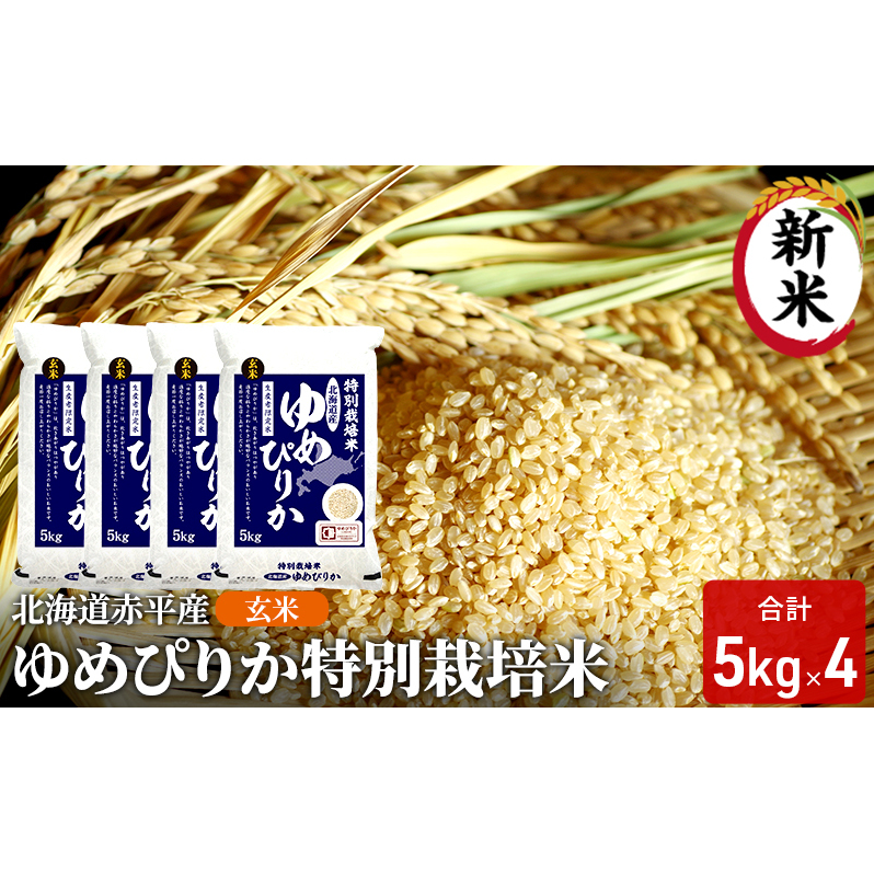 玄米 北海道赤平産 ゆめぴりか 20kg (5kg×4袋) 特別栽培米 米 北海道 お米 ふるさと納税