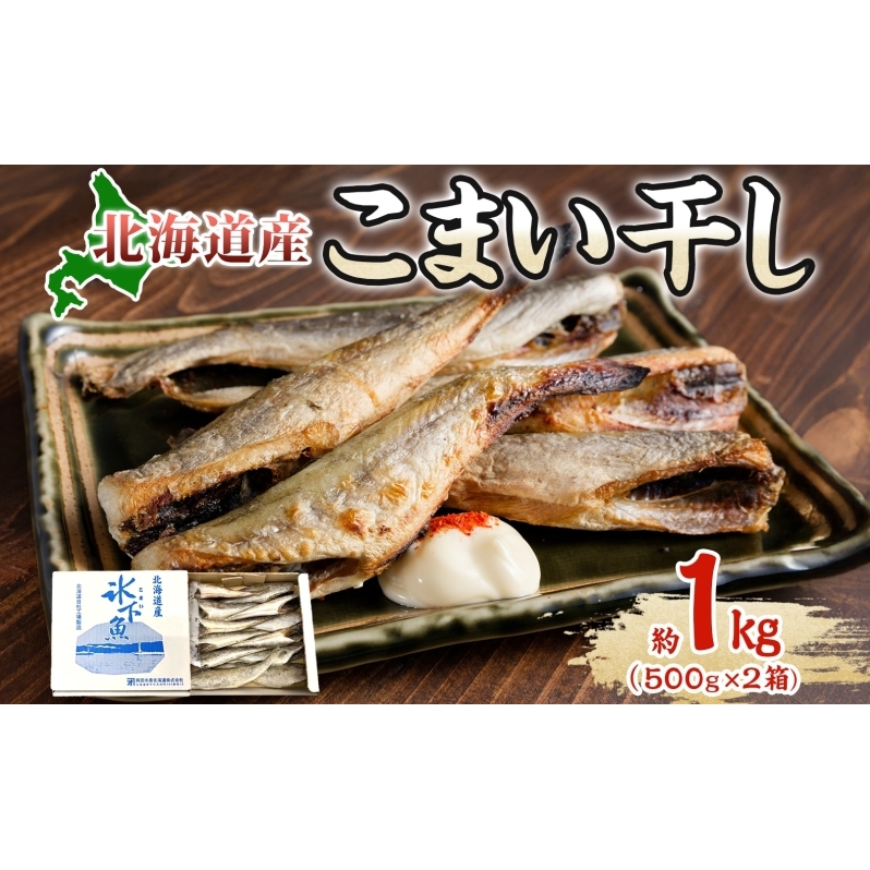 北海道産こまい干し 約1kg(500g×2) 化粧箱入 氷下魚 干し魚 おかず おつまみ 揚げ物 魚貝類 干物 タラ科漁獲急速冷凍塩 味付け