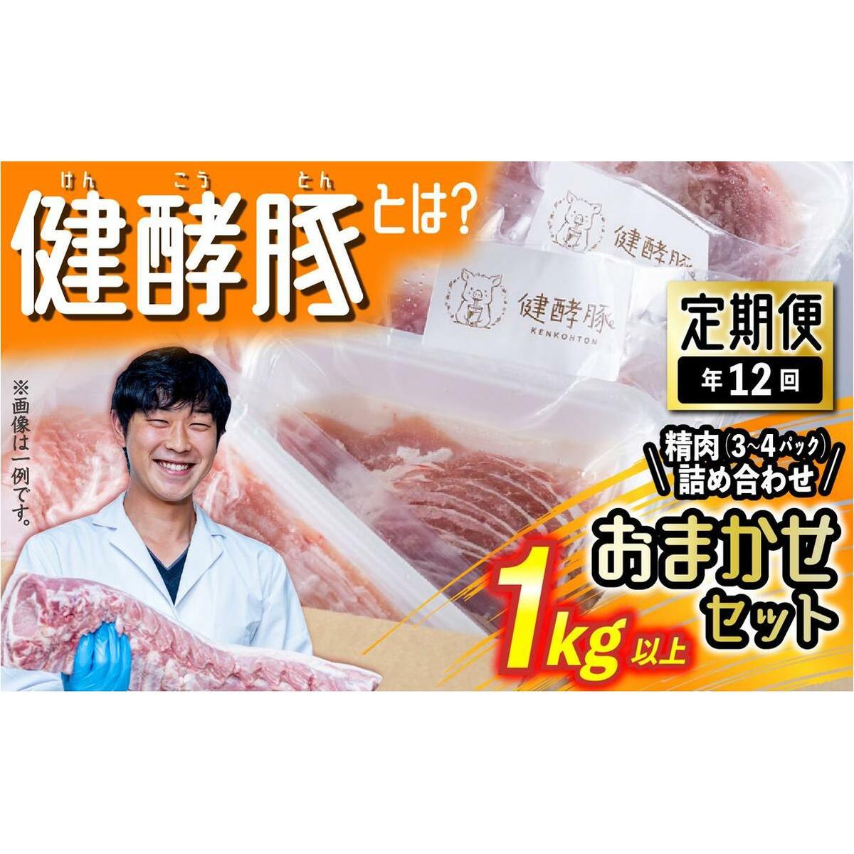 ＜ 定期便 12回 ＞ 北海道産 健酵豚 おまかせ セット （ 精肉 詰め合わせ ） 毎月 各 1kg 以上 ( 3 ～ 4 パック ) 豚肉 おためし 詰め合わせ ブランドポーク