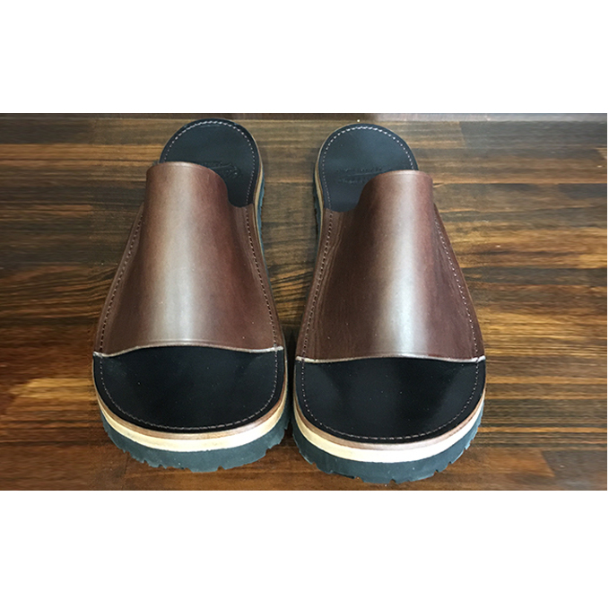 レザーサンダル（ブラウン×ブラック）サイズ7（25～25.5cm）【キャッスルファイブレザーアート】 ファッション 靴 シューズ 牛革 