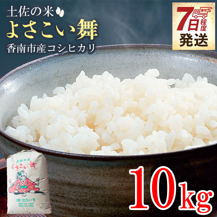 【7日程度で発送】新米 令和7年産 コシヒカリ 土佐の米 よさこい舞 10kg - 送料無料 こしひかり 米 コメ おこめ 白ご飯 ごはん おにぎり 一人暮らし ひとりぐらし 贈り物 ギフト 贈答 早い 早く届く スピード発送 高知県 香南市 kr-0072