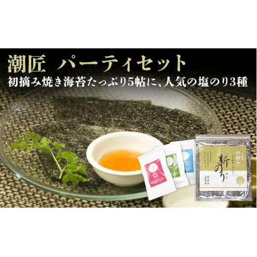 海苔 潮匠 パーティセット(初摘み焼き海苔5帖+塩のり3種) 宮城県 東松島市 皇室献上の浜 G