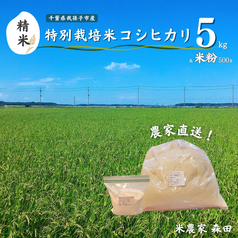 AT001-c [冷めても美味しい]農家直送 千葉県産 特別栽培米コシヒカリ 5kg(精米)と米粉のセット