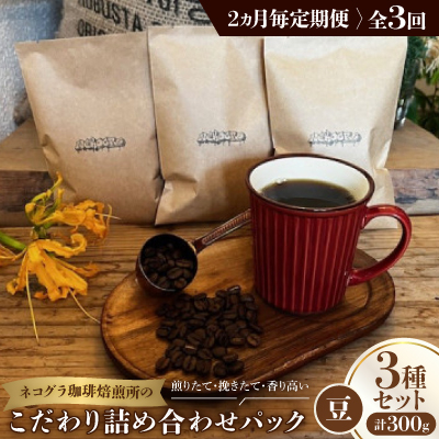 【2ヵ月毎定期便】《豆3種計300g》ネコグラ珈琲焙煎所の煎りたて挽きたてコーヒーセット全3回【4064367】