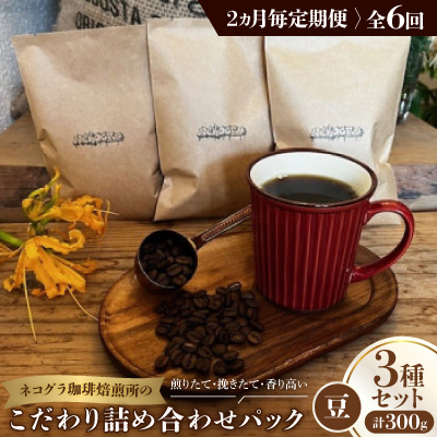 【2ヵ月毎定期便】《豆3種計300g》ネコグラ珈琲焙煎所の煎りたて挽きたてコーヒーセット全6回【4064370】