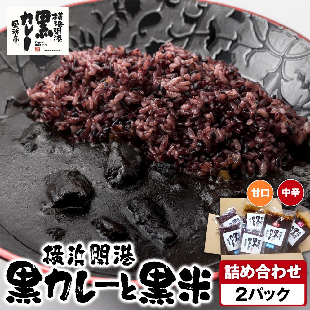 風我亭の横浜開港黒カレーと黒米の詰め合わせ 2パック【中辛1個、甘口1個】