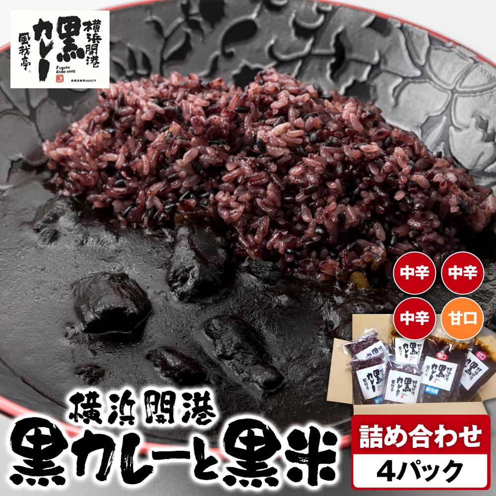 風我亭の横浜開港黒カレーと黒米の詰め合わせ 4パック【中辛3個、甘口1個】