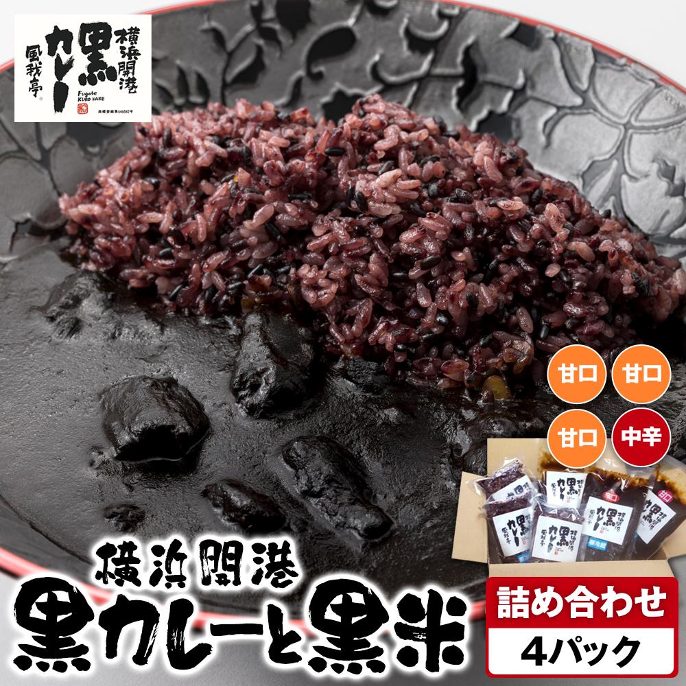 風我亭の横浜開港黒カレーと黒米の詰め合わせ 4パック【甘口3個、中辛1個】