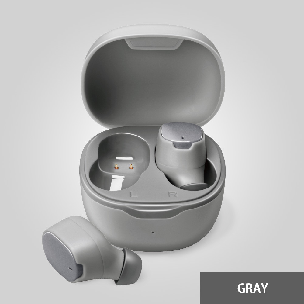 【グレー】Bluetooth 5.3 IPX5 防滴 完全ワイヤレス ステレオイヤホン カナルタイプPG-BTE17TW