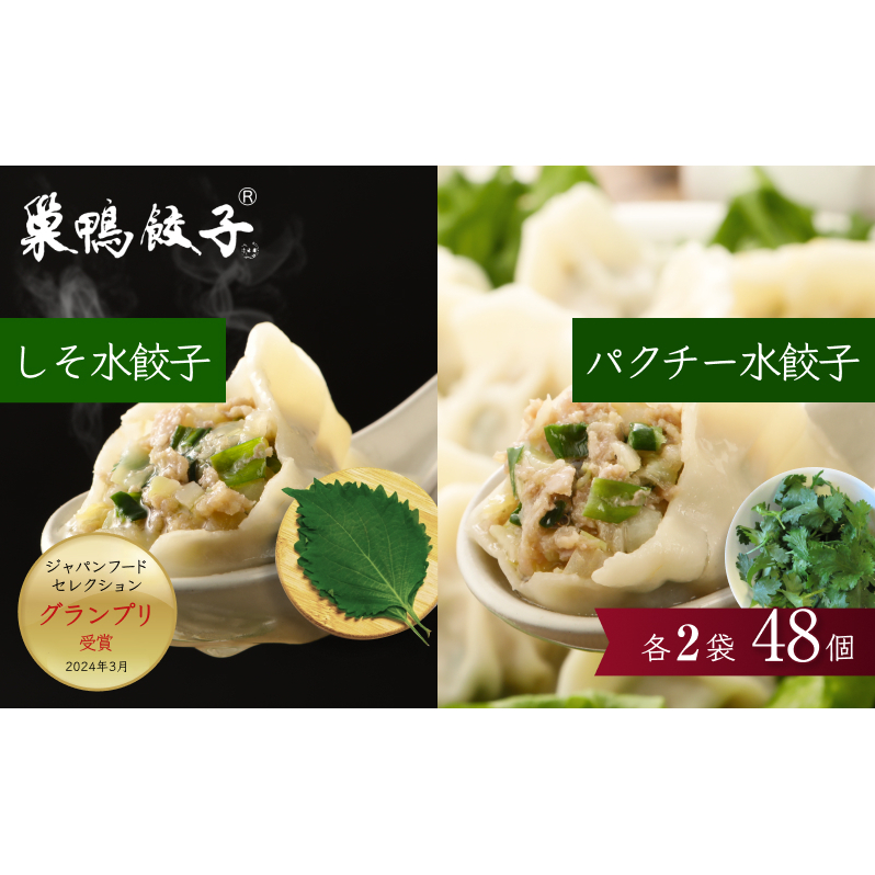 餃子 水餃子 巣鴨餃子 パクチー水餃子としそ水餃子の組み合わせ 各2袋 48個 清緑園 ぎょうざ ギョウザ セット しそ パクチー 冷凍餃子 国産素材 お取り寄せ ギフト 冷凍 中華料理 おつまみ おかず 総菜