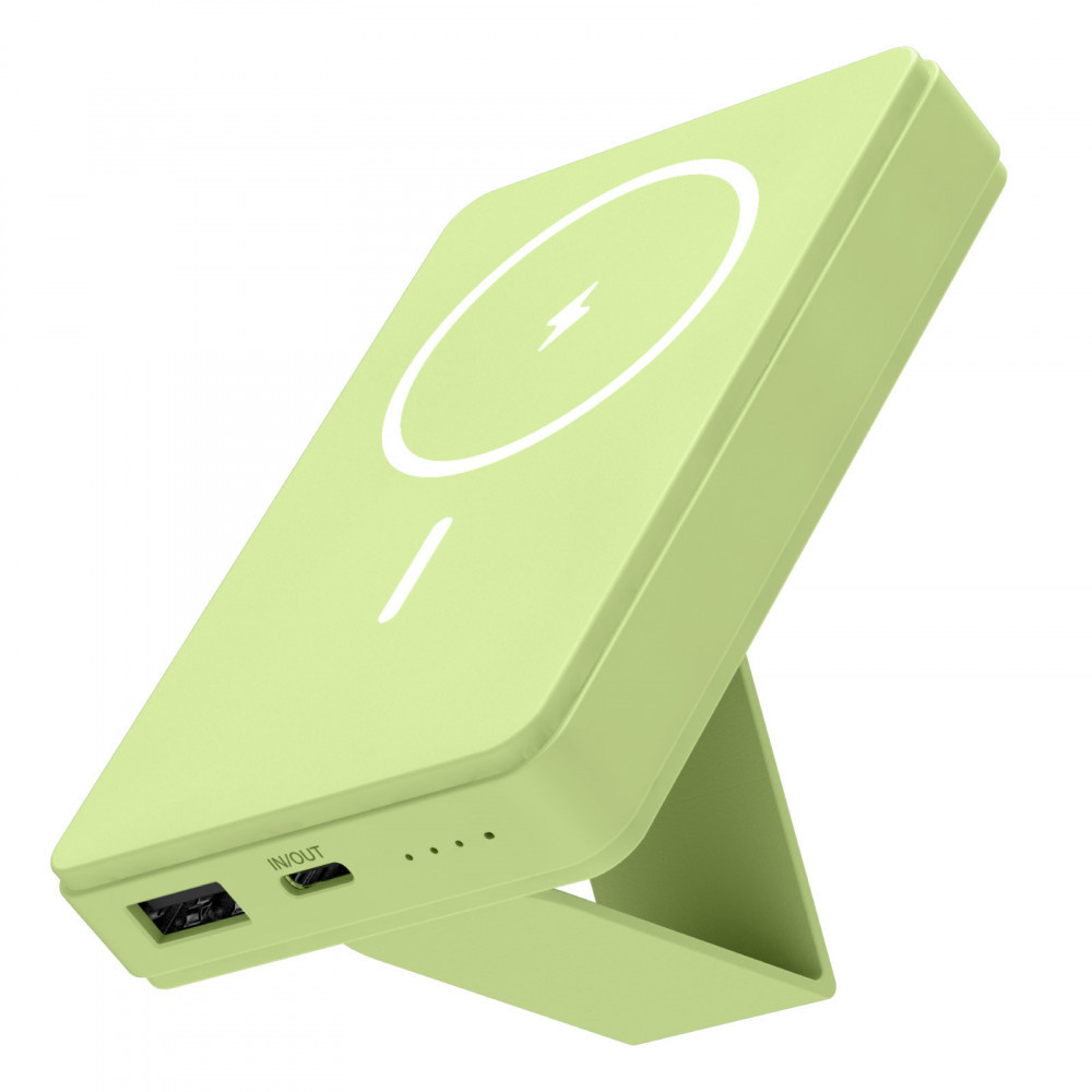 【多摩電子工業株式会社】モバイルバッテリー 5000mAh MagSafe対応 ワイヤレス充電器【ピクニックグリーン】