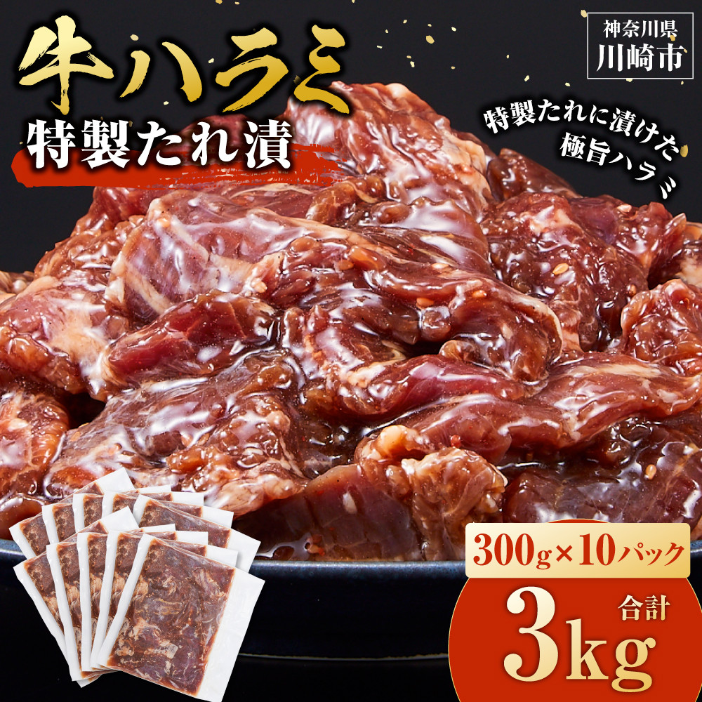<訳あり>牛ハラミ 特製たれ漬 3.0kg【12月発送】