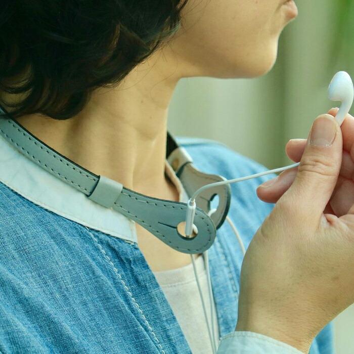 SKLO イヤホンネックホルダー iHooc　Sサイズ【Natura × 裏地 Beige】