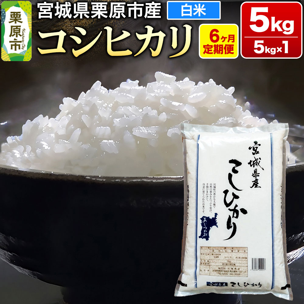 《定期便6ヶ月》【令和7年産・白米】宮城県栗原産 コシヒカリ 毎月5kg (5kg×1袋)×6ヶ月