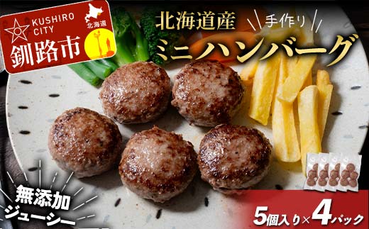 北海道産手作り ミニハンバーグ5個入り×4パック 無添加 ハンバーグ 肉 牛肉 豚肉 おかず 弁当_F4F-8540