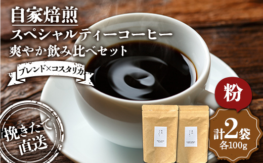 挽きたて直送 爽やか飲み比べセット【ブレンド×コスタリカ】ウェットランドブレンド（粉）100g コスタリカ（粉）100g 飲み比べセット セット コーヒー 珈琲 挽きたて 焙煎 _F4F-4770