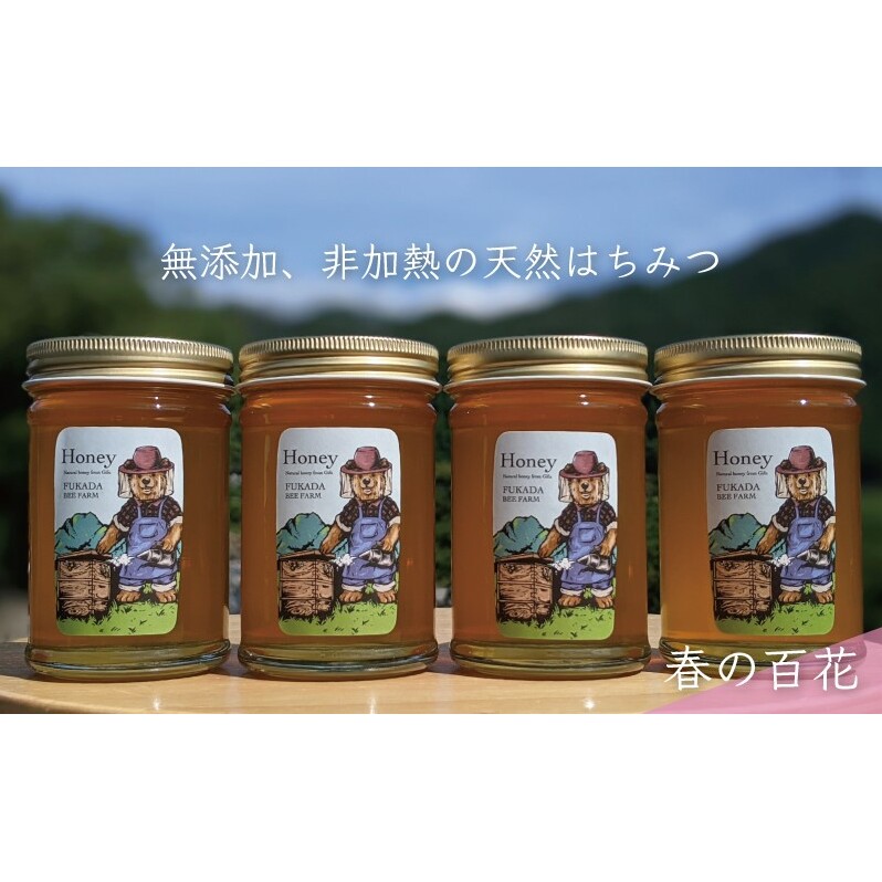 合計920g 天然蜂蜜 国産蜂蜜 非加熱 生はちみつ 岐阜県 美濃市産 春 (蜂蜜230g入りガラス瓶4本)A4 深田養蜂のハチミツ