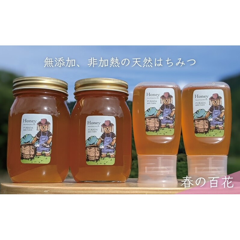 合計1800g 天然蜂蜜 国産蜂蜜 非加熱 生はちみつ 岐阜県 美濃市産 春 (蜂蜜600g入りガラス瓶2本,蜂蜜300g入りピタッとボトル2本のセット)A16 深田養蜂のハチミツ