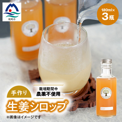 【手作り生姜シロップ(180ml×3瓶)無添加・栽培期間中 農薬不使用・新生姜 A3-34F【配送不可地域：離島】【1166380】