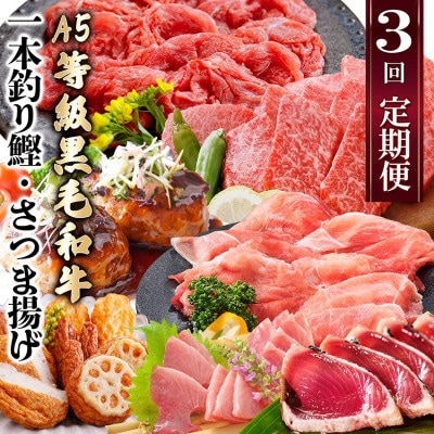 定期便(3回配送)枕崎お楽しみ便(A5黒毛和牛・鰹・黒豚加工品・さつまあげetc) LL-6004【配送不可地域:離島】【1462800】