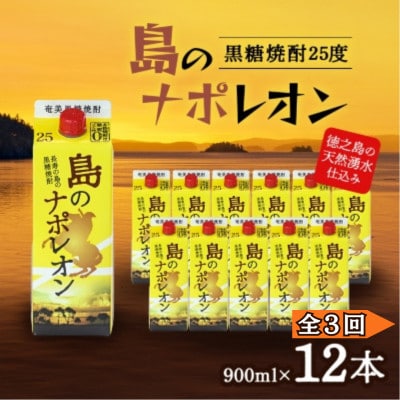 【毎月定期便】奄美黒糖焼酎 島のナポレオン 900ml 紙パック 12本セット全3回【4074150】