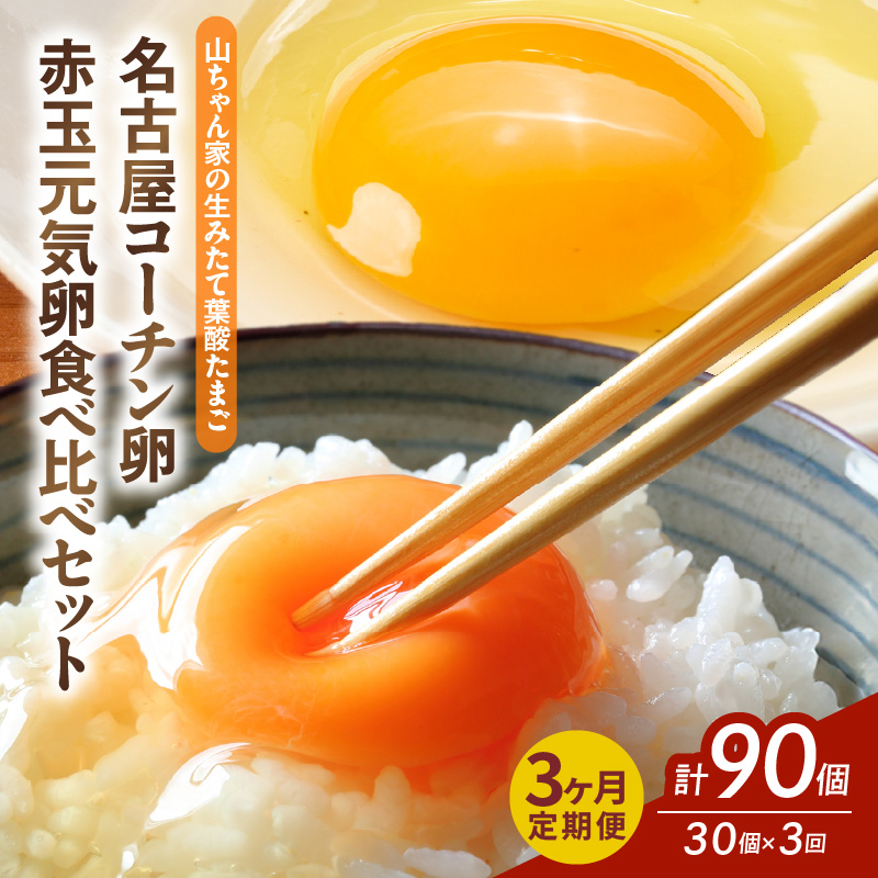 [3ヶ月定期便][山ちゃん家の生みたて葉酸たまご]名古屋コーチン卵・赤玉元気卵 食べ比べセット(各15個 合計30個入り)[132Y09-T]