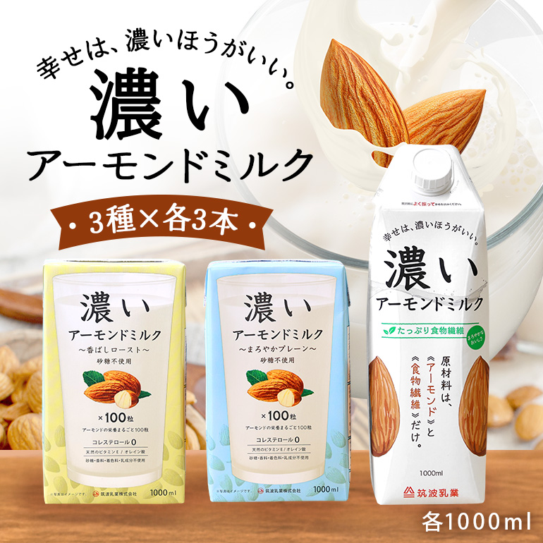 濃いアーモンドミルク1000ml 3種×各3本(たっぷり食物繊維・香ばしロースト・まろやかプレーン) 47-AH