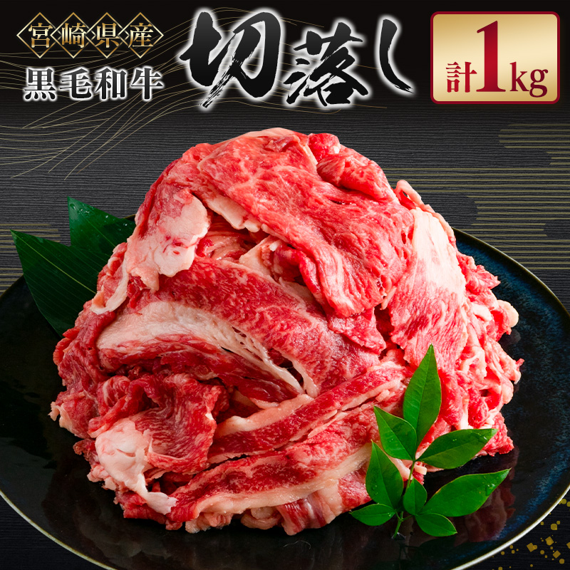 宮崎県産 黒毛和牛 切り落とし 1,000g （500g×2パック）合計1kg 国産 牛肉 切落し【B613】
