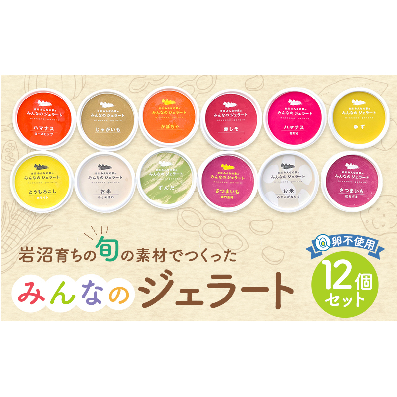 アイス みんなのジェラート 12個 詰め合わせ セット 岩沼みんなの家 ジェラート お米 ずんだ さつまいも とうもろこし かぼちゃ 食べ比べ アイスクリーム 氷菓 スイーツ デザート おやつ ヘルシー 東北 震災 支援 冷凍 冷凍配送 宮城 宮城県 岩沼市