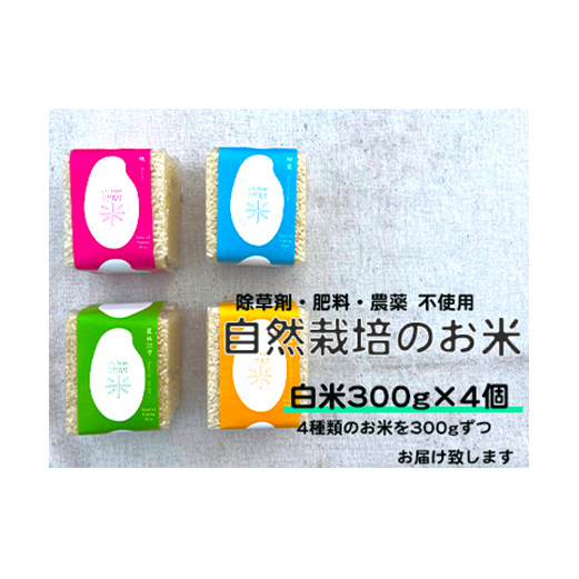自然栽培米(真空)白米300g×4種 旭・初霜・農林22号・コシヒカリ 真空米 小分け 一人暮らし F6P-1937