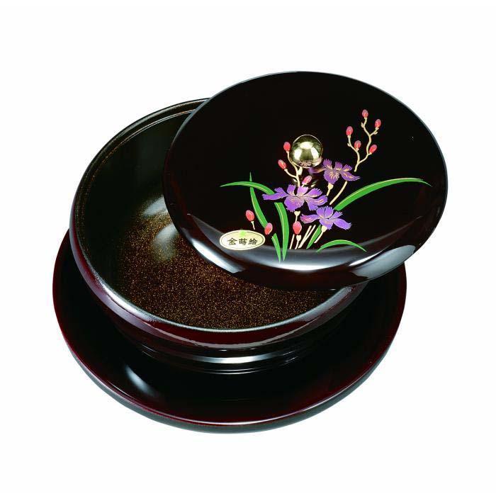7.0寸 丸盆付菓子器 溜 山路(盛絵・内梨子地塗)【YG88】