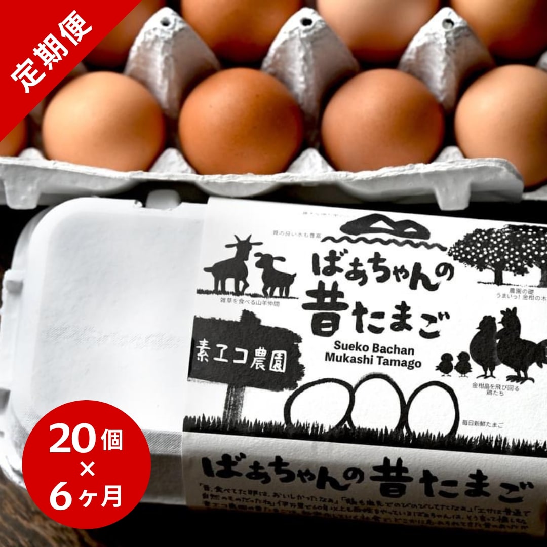 【6回定期便】平飼いで のびのび!ばあちゃんの昔たまご 20個/月 割れ保証あり 999-B616