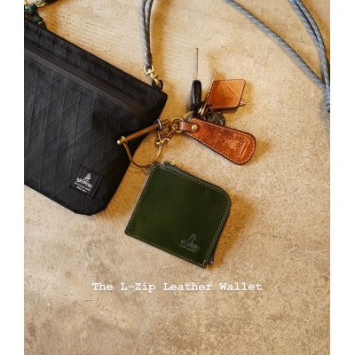 本革L字ファスナー型ミニ財布(国産レザー 深緑)【1628241】