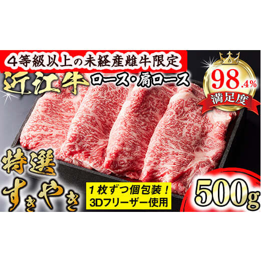 【森三商会】4等級以上の未経産雌牛限定　近江牛特選すき焼き 500g（ロース・肩ロース）【GM02W】