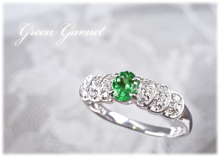 グリーンガーネット リング 0.3ct K18WG (111007)BR-15 [山梨 指輪 グリーンガーネット ホワイトゴールド ジュエリー]