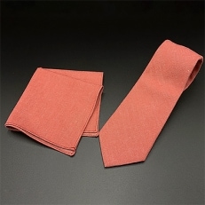 クラバットユキジ製　デニムタイ＆ポケットチーフ(ローズレッド)【1157237】