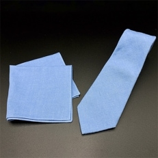 クラバットユキジ製　デニムタイ＆ポケットチーフ(ホリゾンブルー)【1157247】